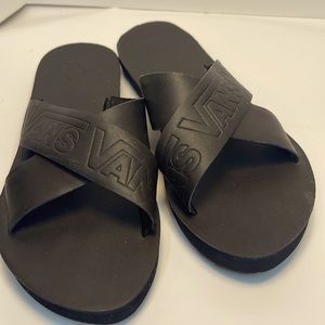 Vans slides women’s 9 black flip flop beach cross cross leather